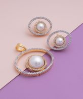Contemporary Evil Eye Style Pearl Pendant Studded with American Diamond