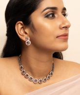 Rose Black Plated American Diamond Spiral Necklace