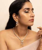 Rose Drop Golden White Plated Necklace with American Diamonds